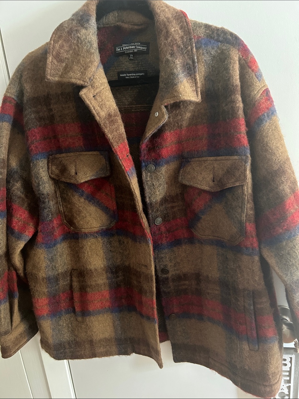 The J Peterman Company Brown Plaid Wool Overshirt Jacket